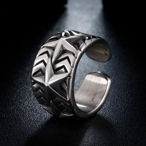 Mens Boys Stainless Steel Ring Band Wicca Magic Pentagram Pentacle Star Biker Ring Jewelry