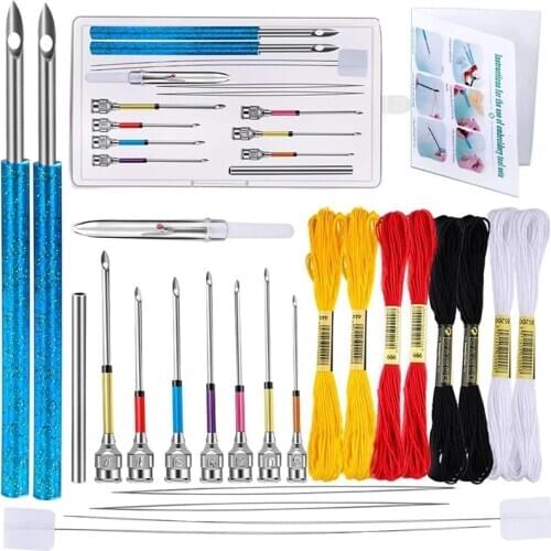 LMDZ 24 Pcs Punch Needle Embroidery Kits 4 Colors Embroidery Thread Seam Ripper Embroidery Cross Stitching For Beginners