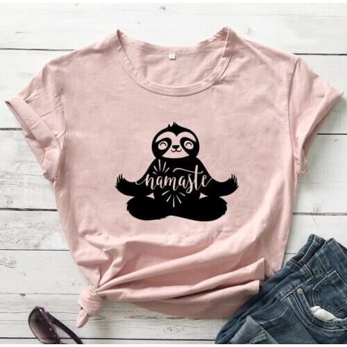 Namaste Sloth T-shirt Cute Women Yoga Meditation Tshirt Funny Summer Short Sleeve Tumblr Graphic Tees Tops Dropshipping