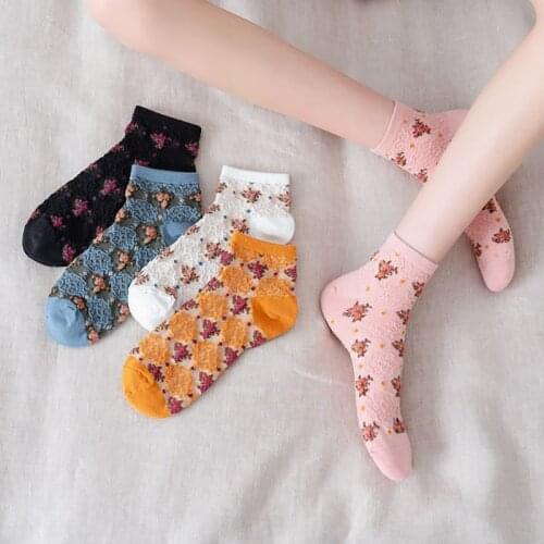 5 Pair Summer Short Retro-Style Women Socks Floral Decoration Japanese Street Girl Asakuchi Socks Harajuku Comfortable Sokken