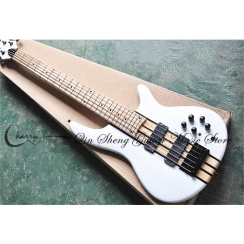 Free shipping custom 6 string guitar bass ,HH pickups,black button,neck through body,white bass,active battery