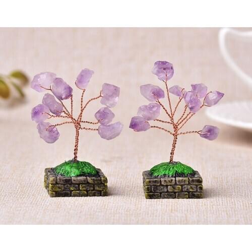 1PC Natural Amethyst Tree Lawn Crystal Quartz Mineral Ornaments Handmade Tree Home Decoration Lucky Tree Lawn Christmas Gift