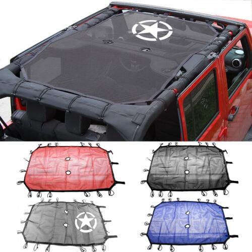 Durable Mesh Sun Shade Full Top Cover UV Protection For Jeep Wrangler with Storage Pockets For Jeep Wrangler JK JKU 2/4 Door