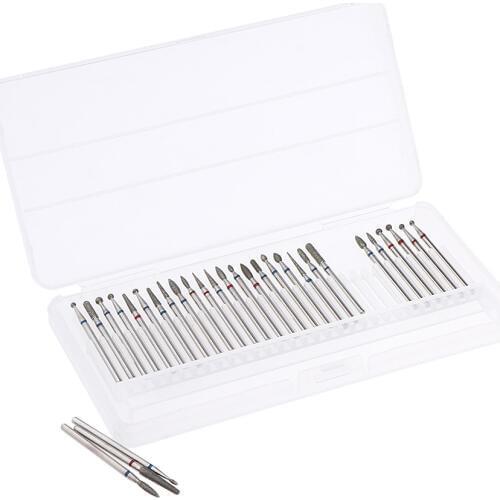 Professional Electric Nail Art Drill Bits Set 3/32’’ Carbide Manicure Polishing Barrel Head with Case Storage 30 Count