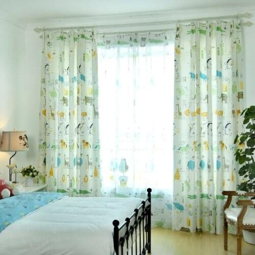Simple Modern Printing Curtains for Living Room Bedroom Nordic Plants Linen-like Curtains English Cartoon Animal Curtain Custom