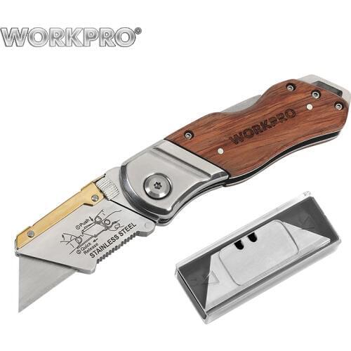 WORKPRO Folding Knife Pipe Cutter Pocket Knife Wood Handle Knife with 20PCS Blades