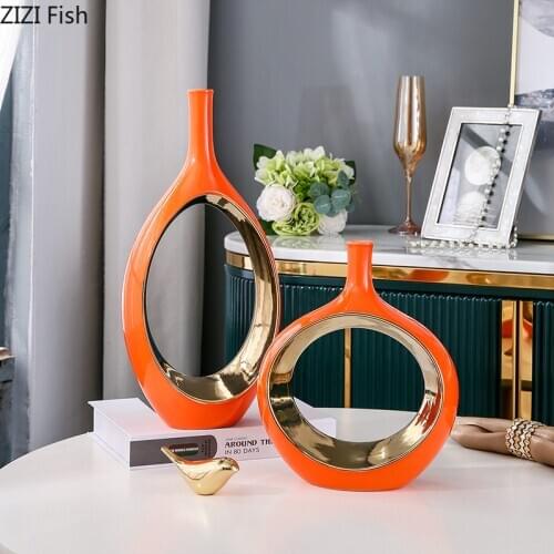 Modern Phnom Penh Hollow Ceramic Vase European Living Room TV Cabinet Handicraft Furnishing Art Geometric Vases Home Decoration