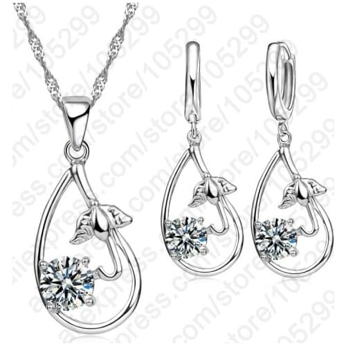 Wedding Bridal Jewelry Sets for Women Neckalce and Earrings 925 Sterling Silver Romantic Style Jewelry for Women As Gift