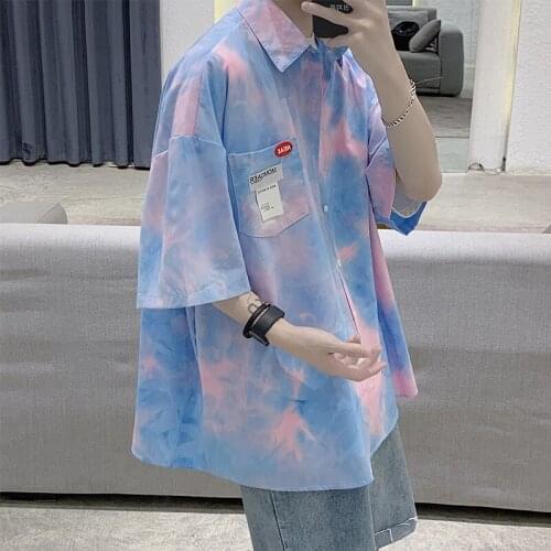 Tie-dye Short-sleeved Shirt Mens Summer Korean Version of Cec Hong Kong Handsome Wild Loose Half-sleeved Casual Shirt