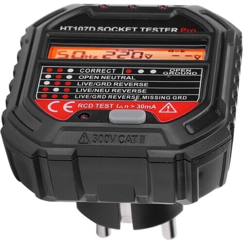 HT107D Power Socket Tester LCD Digital Display Socket Outlet Tester Mains Fault Check Tool Detector Electroscope EU 90-250V