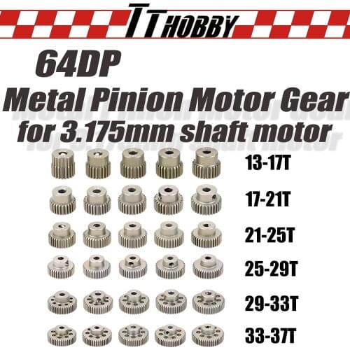 TTHOBBY 5PCS 64DP Pinion Motor Gear Metal Pinions 13T 17T 20T 21T 25T 29T 33T 37T 3.175mm Shaft Motor Gears for 1/10 RC Car Part