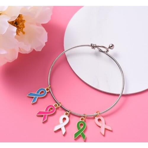 U90E 30 Pieces Pink/Purple/Red Ribbon Pendants Charms Awareness Charms for Jewelry Making DIY Accessories