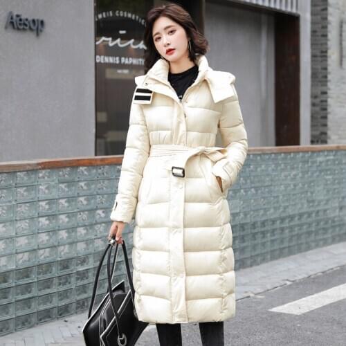 Womens X-long thick parka winter solid jackets with sashes epaulet hooded plus size warm coat female outwear