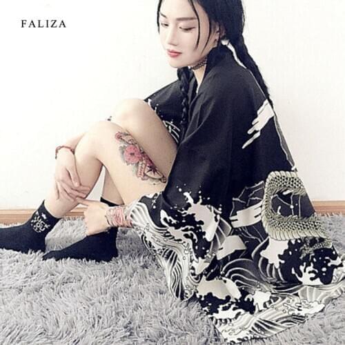 2020 Vintage Japanese Harajuku Style Wind and Waves Dragon Shirts Japanese Kimono Print Cardigan Summer Women autumn blouse