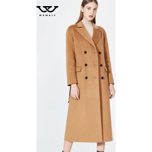 Water ripple double-sided cashmere coat womens 2021 new autumn winter loose double breasted knee length wool coat