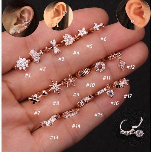 1 Piece Surgical steel Tiny 5mm Color Tiny Hoop Earring Piercing Cz Tragus Daith Rook Cartilage Ear Piercing Jewelry
