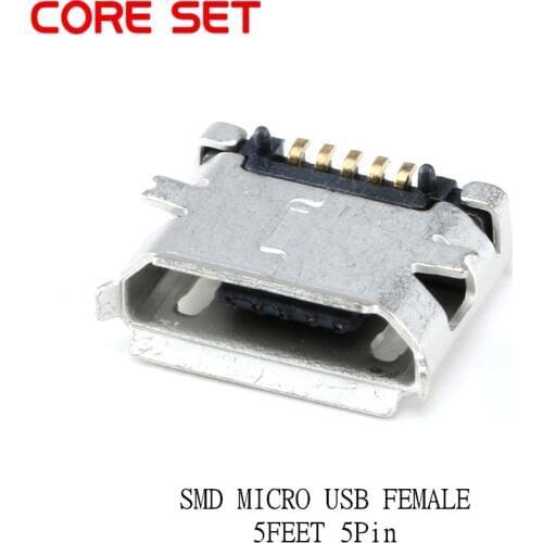 100pcs SMD Micro Female Connector 5pin Seat Jack Micro Charging Socket 5 Feet 5P Connectors Ouside Horn
