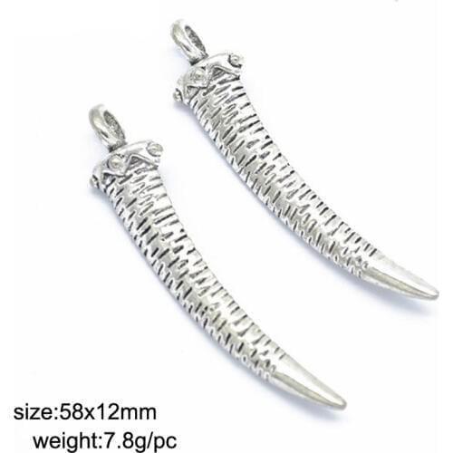 15pcs 58x12mm Alloy Antique Silver Animal Horns Charms Pendant Fit For DIY Necklace Bracelet