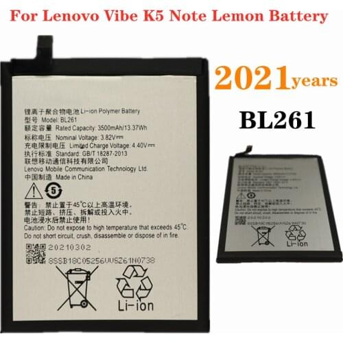 2021 For Lenovo Vibe K5 Note Lemon A7020 A7020A40 A7020A48 K52T38 K52E78 3500mAh BL261 Mobile Phone Replacement Battery