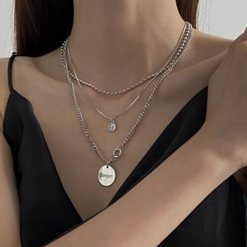 316L Stainless Steel Fashion Fine Jewelry 3 Layers Beaded Round Hope Charms Snake Bone Chain Choker Necklaces Pendants For Women