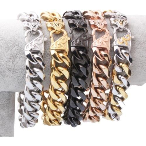 5 Color Choose! Unisex 's Mens Jewelry Fitness Charming Stainless Steel Polished Cuban Curb Chain Link Bracelet Bangle 12/15MM