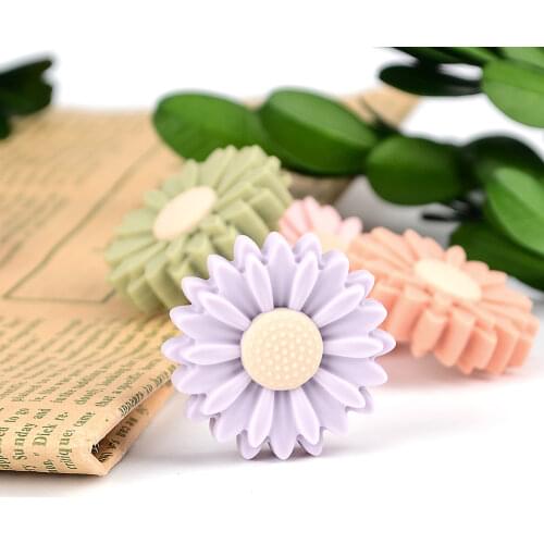 Wholesale 5pcs/lot Sunflower Silicone Bead Teething Necklace DIY Daisy flowerBeads Baby Teething Gel Beads Free of BPA