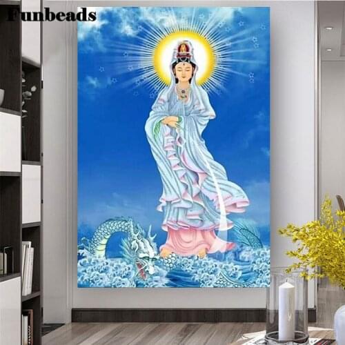 5D round drill Diamond Embroidery Avalokitesvara and the dragon Diamond Painting Full Square Rhinestones Home Decor FF4305