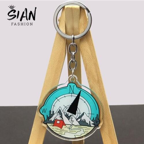 Cartoon Explorer Outdoors Adventure Acrylic Keychain Motorhome Bonfire Compass Two-Sided Keyring Unisex Jewelry Decoration Gifts