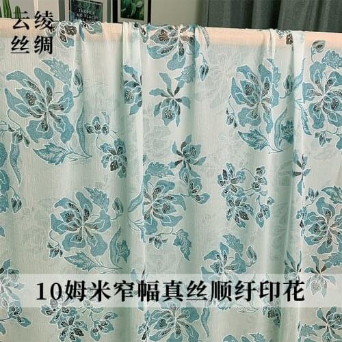 White Waxberry 47g/m 115cm Blue flowers silk smooth 10 momme 100%silk fabrics clothes Garment sewing materials Free shipping