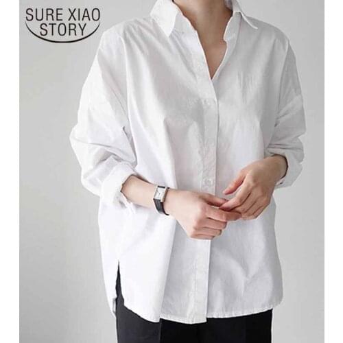 Korean Chic Blouse Women White Shirts Ladies Cotton Casual Loose Split Long Sleeve Tops Autumn Office Lady Elegant Blouses 12650