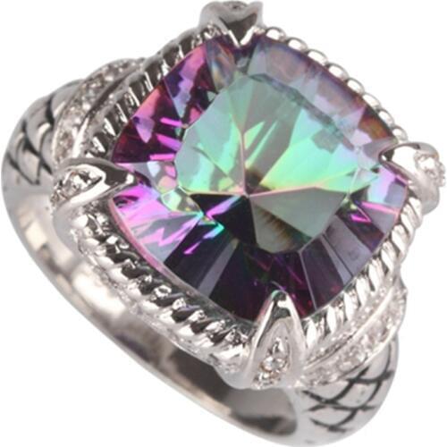 SHUNXUNZE Rainbow Mystic stone big wedding rings for men and women Brand New alibaba-express Rhodium plated R3285 size 6 7 8 9