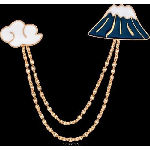 Chain style brooch volcanic eruptions mount Fuji and cloud brooches jeans jacket pins for men and women Accessories for clothing