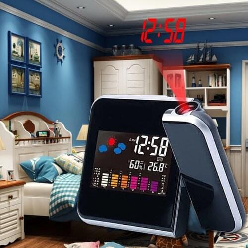 Colorful LED Digital Projection Alarm Clock Temperature Thermometer Humidity Hygrometer Desk Time Projector Clock