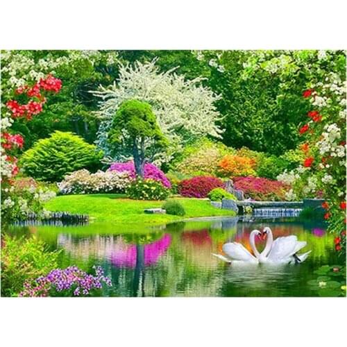 DIY 5D Diamond Embroidery Painting Kit Lakeview Swan Home Deco: Multicolor