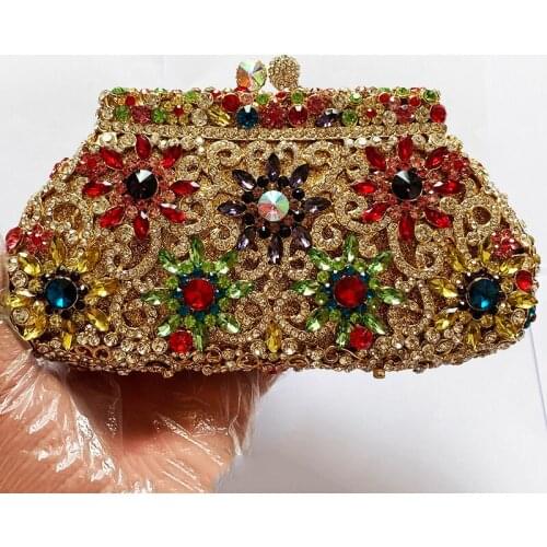 Designer Red/Purple/Green Rhinestone Evening Clutch Bag New Fashion Wedding Purse 4 Colors Shoulder Messenger Clutches Lady Bags