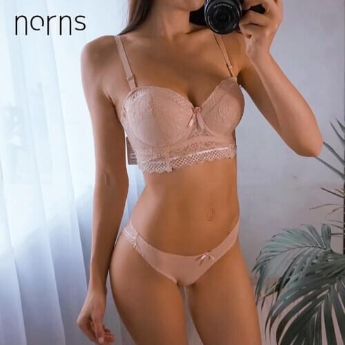 Norns Push Up Half Cup bra brief sets solid Women Bra and Panty Set lace Underwear Sets Sexy Lace Brief