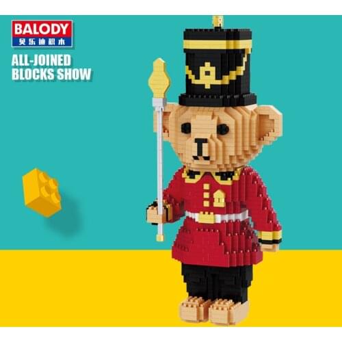 Royal Soldier Bear Building Blocks Cartoon Red Model DIY Micro Diamond Mini Small Brick 3D Assembly Kids Toy For Blocks Gift