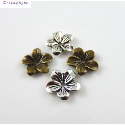 GraceAngie 20PCS Atq Bronze Silver Alloy Creative Flower Beads Cap Finding Handmade Retro Jewelry Accessory 13*13*2MM