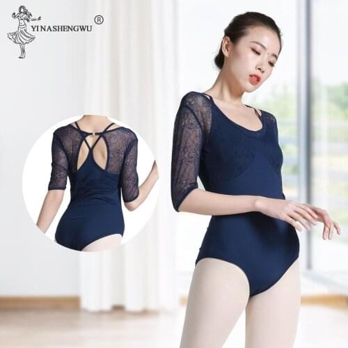 Women Ballet Dance Wear Lace Cotton Ballet Leotard Backless Girl Adult Dance Practice Clothes Black Gymnastics Leotard Bodysuit