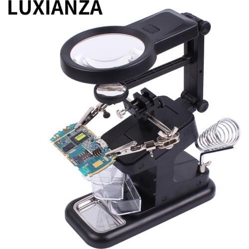 LUXIANZI Magnifying Glass With LED Light Holder Clip Loupe Desktop Magnifier welding Third Hand Helping Soldering Repair Tool