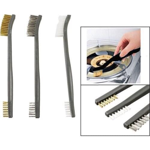 Mini Wire Brush Set Bristle Gas Stove Surface Cleaning Tool 3 Stick Double Head Wire Brush Home Kitchen Cleaning Brush 3pcs/Set