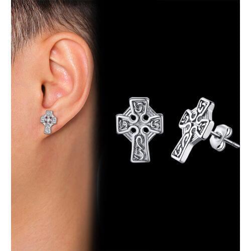 Trendy Men Celtic Knot Cross Stud Earrings Stainless Steel HipHop Daily Earring Jewelry