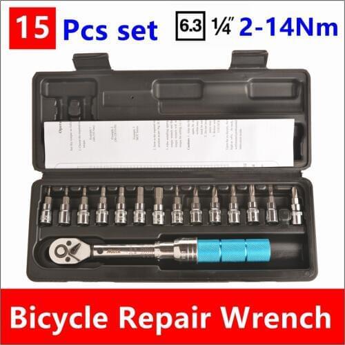 MXITA 15 Pcs set Bicycle torque wrench 1/4"DR 2-14Nm bike tools kit set tool bike repair spanner hand tool set