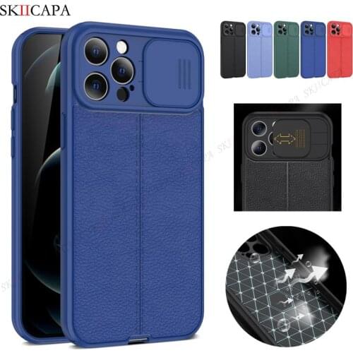 PU Leather Soft Silicone Shockproof Phone Case For iPhone 12 Mini 11 12 Pro Max XR XS Max 7 8 Plus Slide Camera Protection Cover