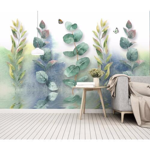 Bacaz Custom 3D Wall Mural Wallpaper Home Decor Green Leaf Nature Landscape 3D Photo Wall Paper For Living Room Bedroom 8d mural