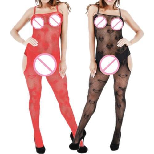 New Arrival Sexy Lingerie Nightwear Crotchless Body Stocking Bodysuit Fishnet Underwear Women Hot Pajamas Heart Style Jumpsuits
