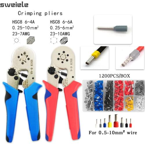 Crimping Tool HSC8 6-4 Tubular Terminal Crimping Pliers 0.25-10mm², 23-7AWG High Precision Manual Electricians Pliers Tool Kit