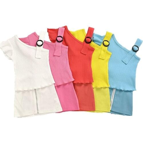 2-6Y Childrens Clothing Sets Fashion 2021 Summer Toddler Kids Girls Sling Sweatshirts Tops+ Skirt Sports Clothes Tracksuits