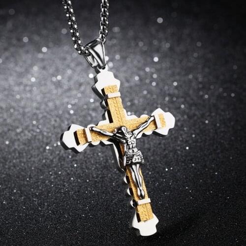 Fate love Stainless Steel JESUS Cross Pendant Hip-Hop Jewelry Men women Boys Necklace Box Chain 3mm24'' large 42*60mm