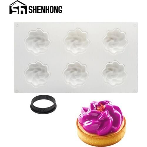 SHENHONG Muffin Dessert Decorators Silicone Cake Mold Tart Ring Spiral Chocolate Mousse Pastry Mould Baking Decorating Tools